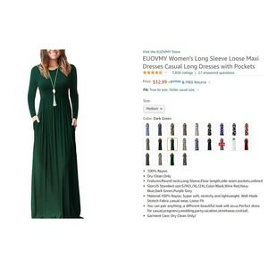 NWT EUOVMY Long Sleeve Maxi Dress - Green M